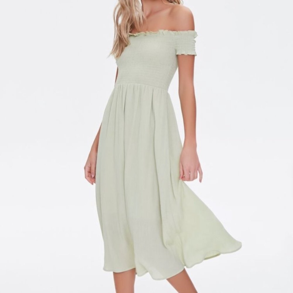 F21 Ruched Strapless Off the Shoulder Maxi Light Green Mint Sage Tube Dress S